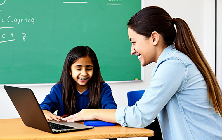 Playful Coding in a Classroom**

"A bright and colorful classroom filled with children of diverse backgrounds, all fully clothed in casual wear, working on laptops and tablets displaying colorful coding interfaces (Scratch or Blockly). The teacher, a young woman in professional attire, is assisting a student. The atmosphere is energetic and engaging, with visible expressions of excitement and problem-solving. Background: a whiteboard with simple coding concepts illustrated. Safe for work, appropriate content, family-friendly, digital art, perfect anatomy, well-formed hands, natural proportions."

**