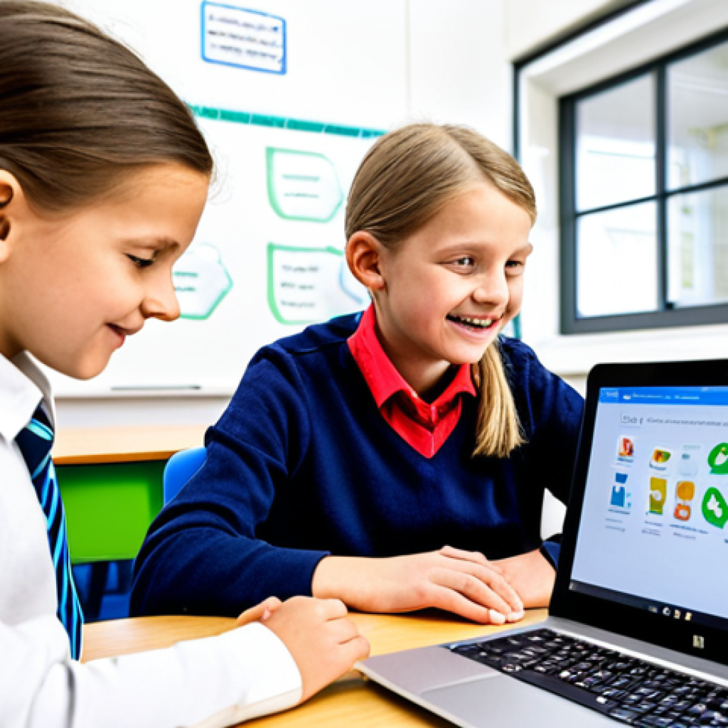 **

"A bright and cheerful elementary school classroom in Germany.  Children (ages 8-10) are fully clothed and engaged in a coding activity on laptops.  The teacher, a woman in professional dress, is assisting a student.  The classroom is decorated with colorful posters related to coding and STEM. Focus on a collaborative and encouraging learning environment. safe for work, appropriate content, fully clothed, professional learning environment, perfect anatomy, correct proportions, natural pose, well-formed hands, proper finger count, natural body proportions, family-friendly."

**
