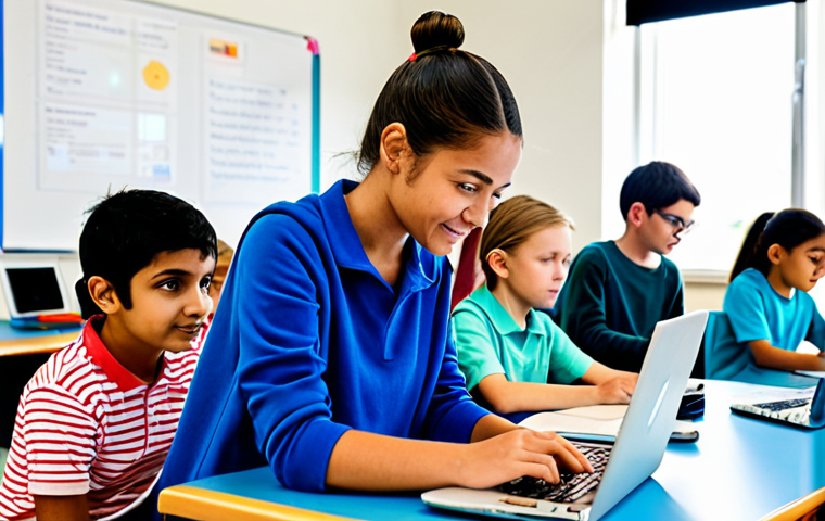 코딩교육지도사 자격증 도전 동기 - Classroom Coding**

"A bright, modern classroom filled with children (ages 8-12) working on laptops,...