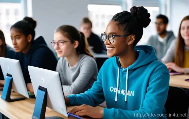 코딩교육지도사 연봉 협상 팁 - **A highly enthusiastic and diverse group of coding students (aged 16-30s) engaged in a modern class...