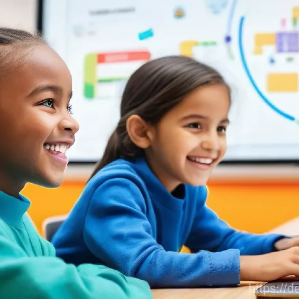 코딩교육지도사와 학습 지원 도구 사례 - Playful Visual Coding for Young Learners**

*   **Prompt:** A vibrant, sunlit classroom filled with ...