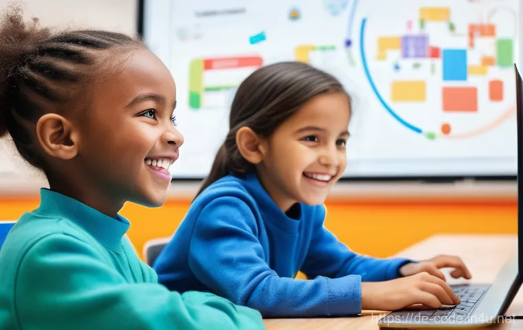 코딩교육지도사와 학습 지원 도구 사례 - Playful Visual Coding for Young Learners**

*   **Prompt:** A vibrant, sunlit classroom filled with ...