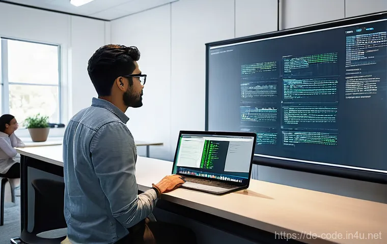 코딩교육지도사와 전문성 향상 교육 - **Prompt:** A dynamic and modern coding classroom scene. An enthusiastic male instructor in his late...