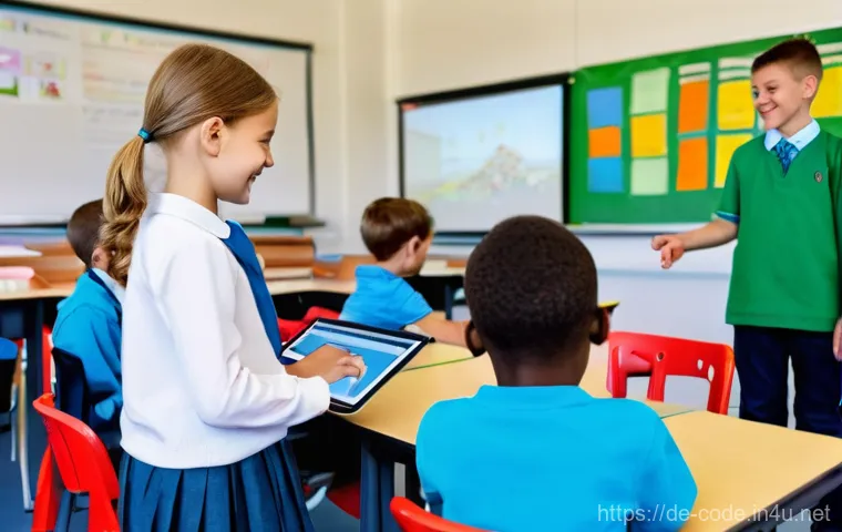 코딩교육지도사와 학습 경험 디자인 - **Prompt 1: Overcoming the Digital Divide in a German Classroom**
A vibrant, realistic photo of ...