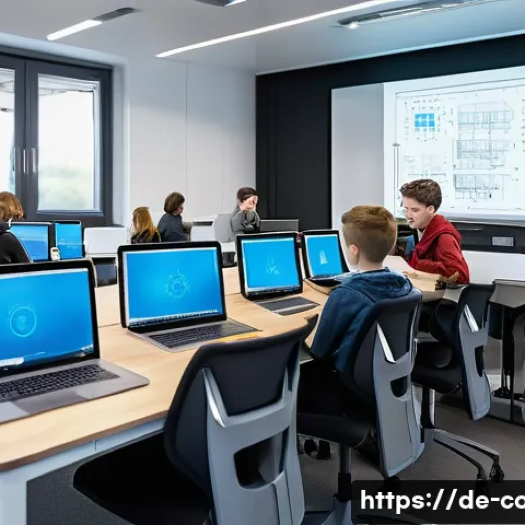 코딩교육지도사와 학습 환경 설계 사례 - **Prompt 1: Coding as a Future Skill in a Modern German Setting**
    "A vibrant, wide-angle shot of...