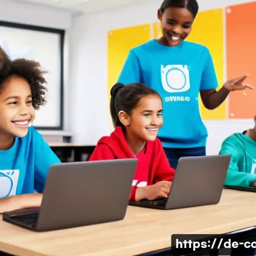 코딩교육지도사와 교육 과정의 평가 기준 - **Inspiring Coding Instructor with Engaged Students**
    A vibrant, medium shot of a diverse group ...