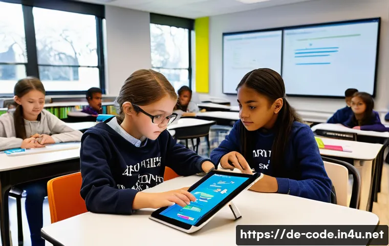 코딩교육지도사와 관련된 최신 교육 정책 - **Prompt:** "A vibrant, modern classroom scene during a digital learning session. Diverse students, ...