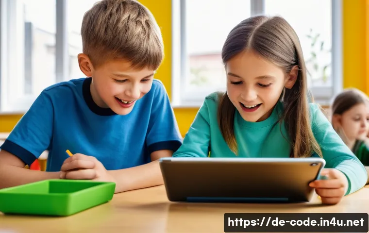 코딩교육지도사와 블록 기반 코딩 교육 사례 - **Prompt: Joyful Block-Based Coding Discovery in a German Classroom**
    "A vibrant, eye-level shot...