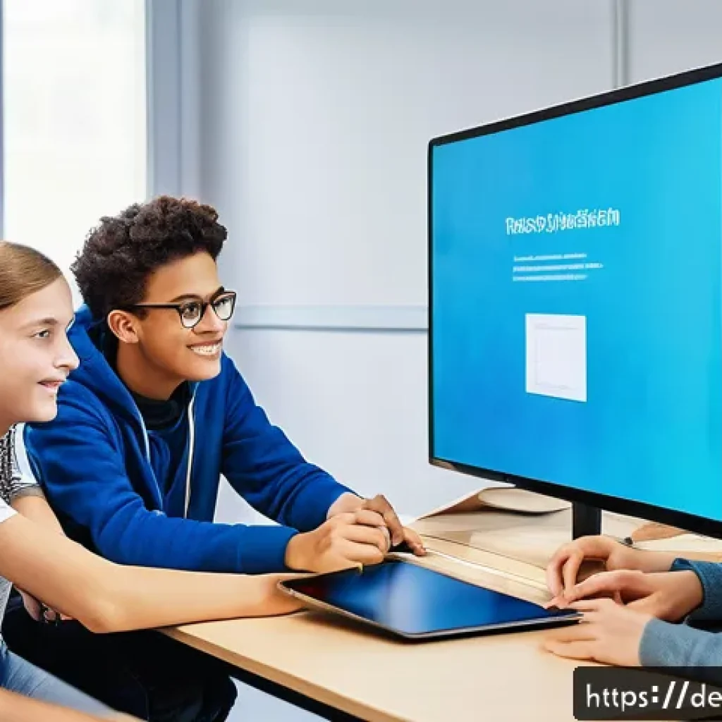 코딩교육지도사와 학생 피드백 활용 - A modern classroom scene in Germany featuring a diverse group of teenage students engaged in a live-...
