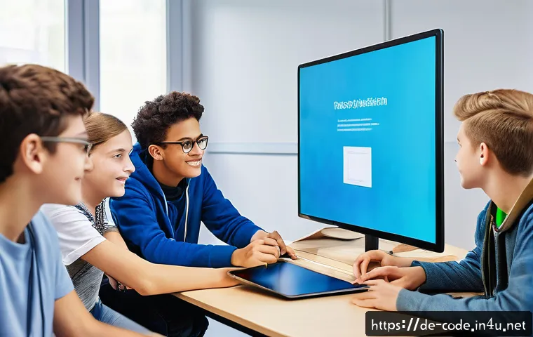 코딩교육지도사와 학생 피드백 활용 - A modern classroom scene in Germany featuring a diverse group of teenage students engaged in a live-...