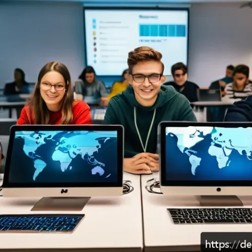코딩교육지도사와 학습자 참여 전략 - A vibrant classroom scene with diverse young adult students actively engaging in a gamified coding w...