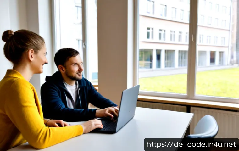 코딩교육지도사로서 멘토링 프로그램 운영 - Photorealistic coding education mentor guiding three adult learners in a bright modern Berlin commun...